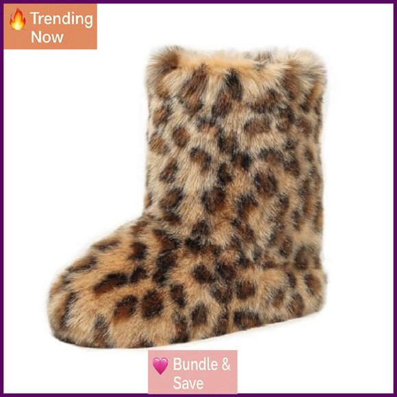 Women's Faux Fur Mid-Calf Boots Winter Snow Shoes Puffy Warm Fuzzy - Picture 2 of 7